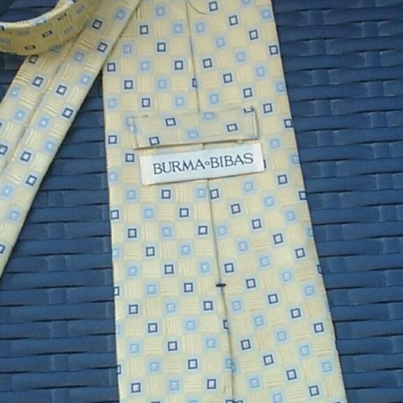 Burma Bibas 100% Silk Tie Golden Yellow Blue - Picture 5 of 6